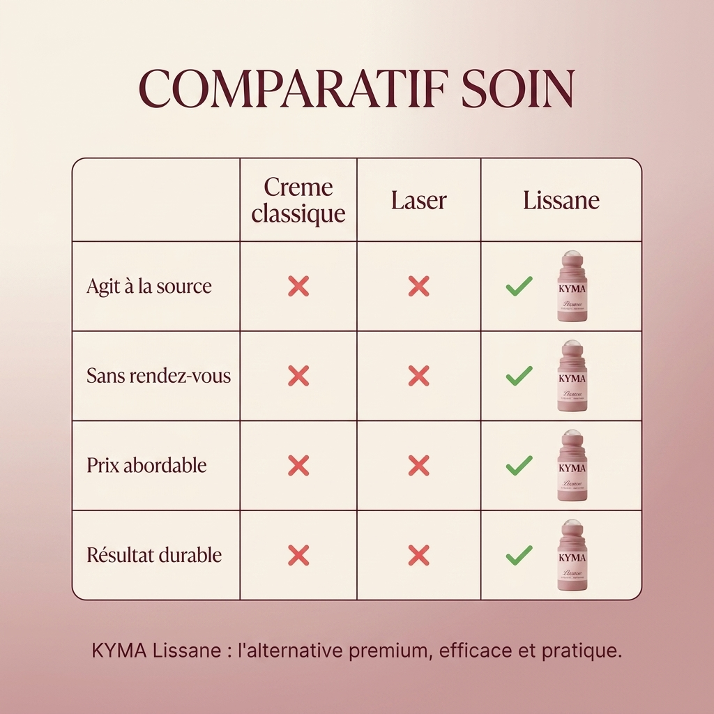Comparatif Lissane vs creme classique vs laser