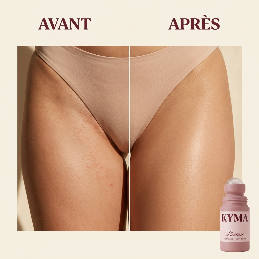 Lissane avant / après — zone maillot apaisée