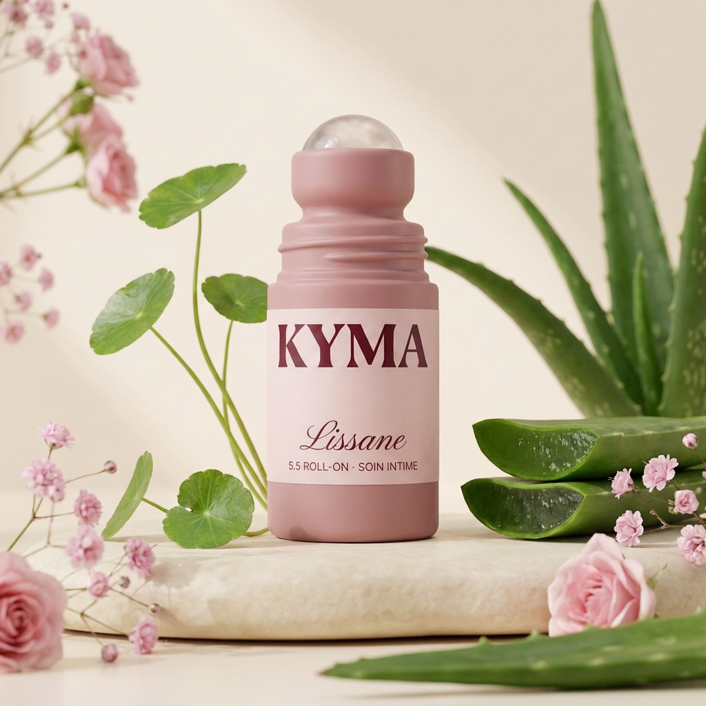 KYMA Lissane roll-on soin intime - hero packshot aloe centella fleurs