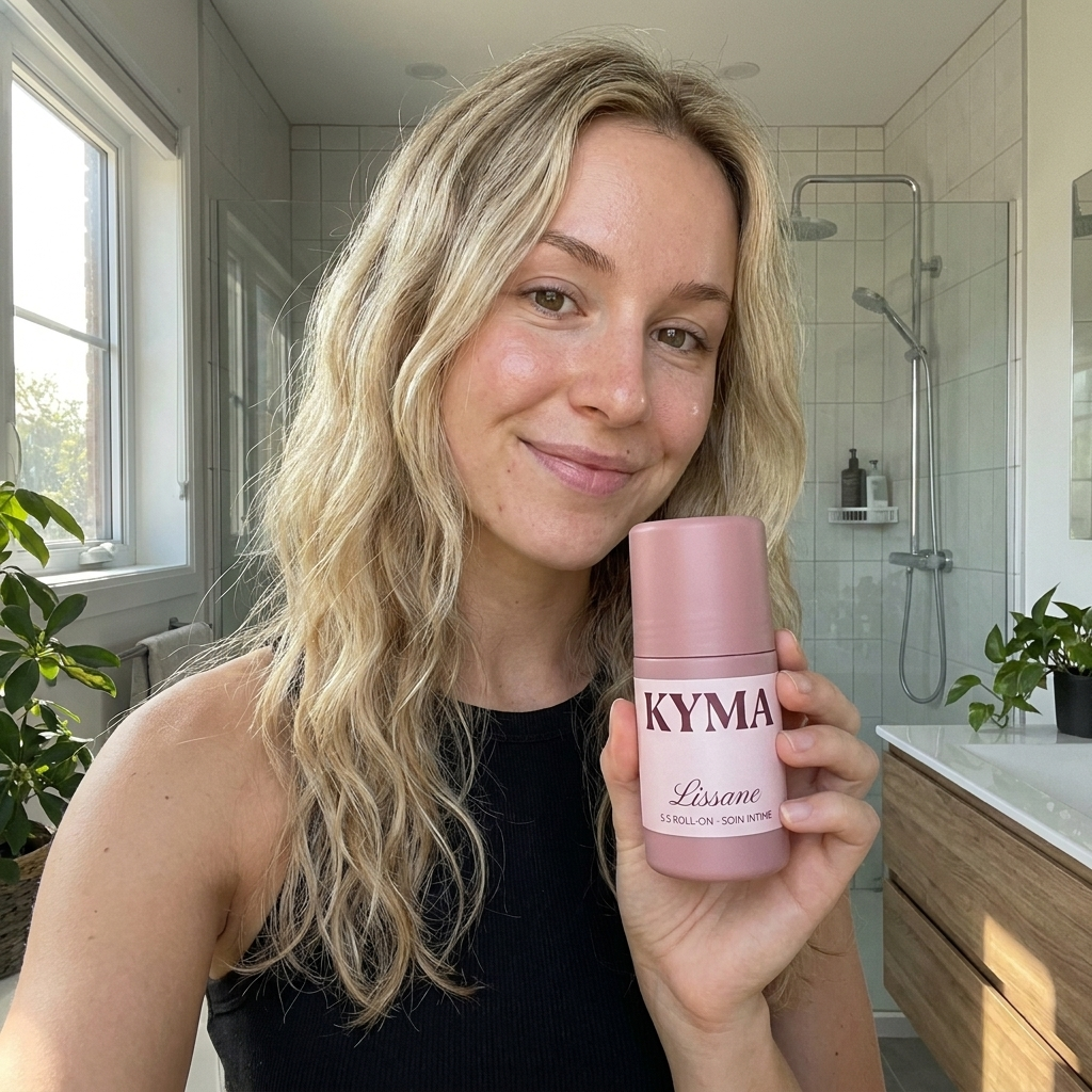 Cliente Lissane 2 - application du roll-on en salle de bain